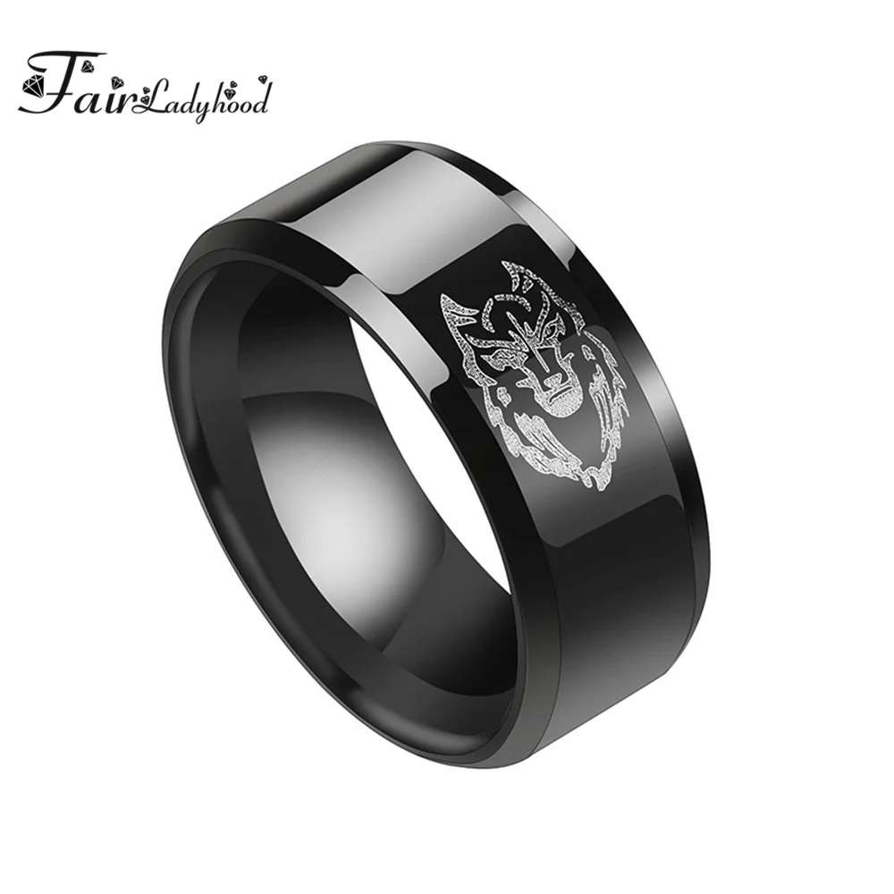 Женское и мужское кольцо из титановой нержавеющей стали с гравировкой льва 8 мм |