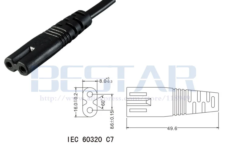 Американский NEMA 1-15P 2-контактный штекер к IEC 320 C7 портативный шнур питания для