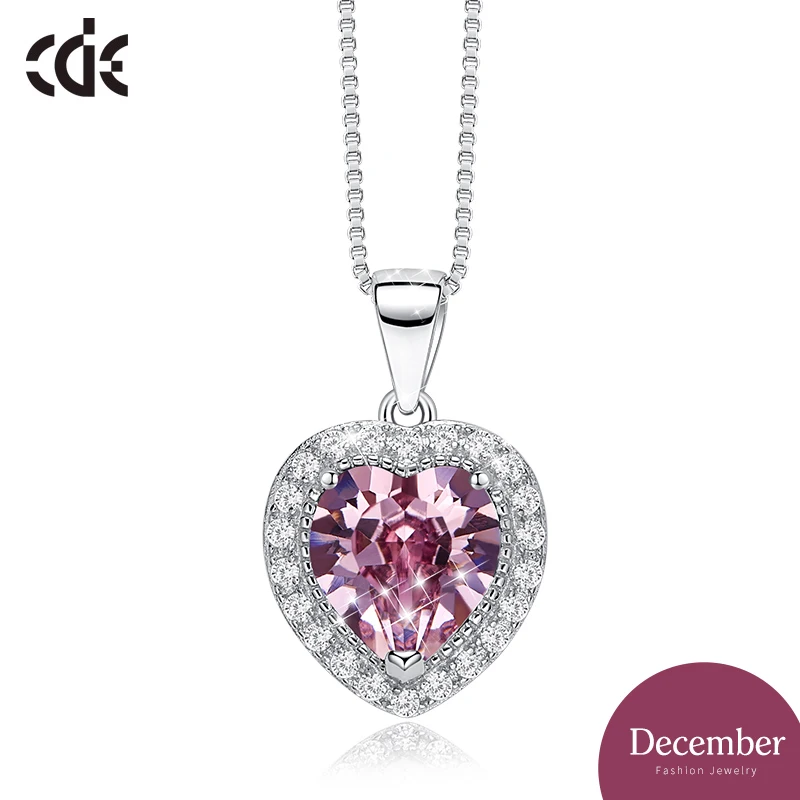 December CDE 925 пробы Серебряное ожерелье украшено кристаллами Swarovski женское ожерелье в форме сердца воротники-ожерелья ювелирные изделия - Цвет камня: December
