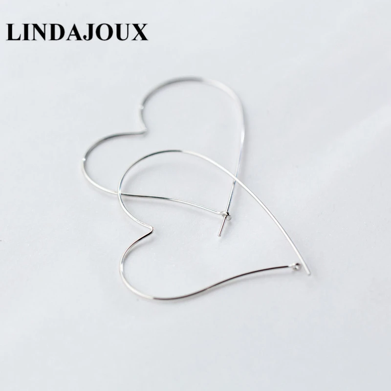 LINDAJOUX Large 925 Sterling Silver Romantic Big Heart Hoop Earrings For Women sterling-silver-jewelry Hoops Earring | Украшения и