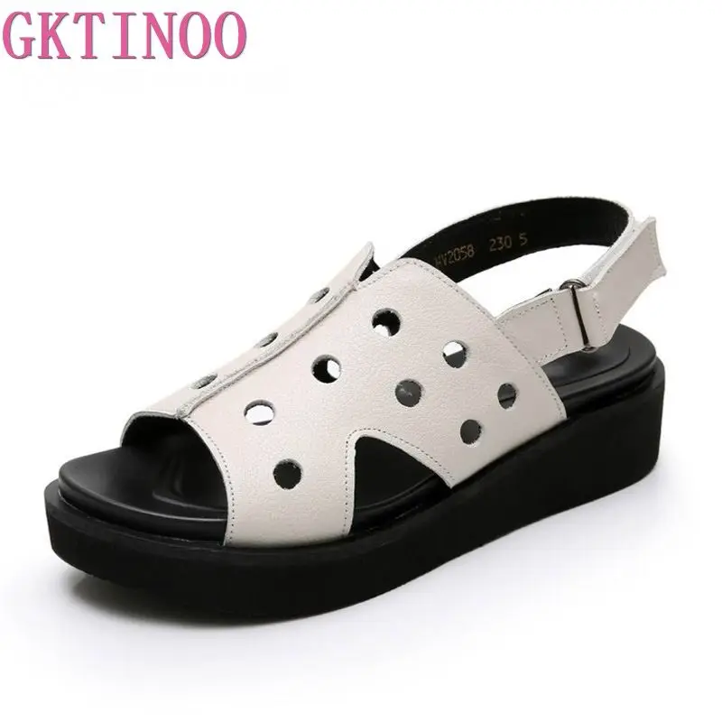 Женские открытые сандалии из натуральной кожи босоножки на платформе с открытым