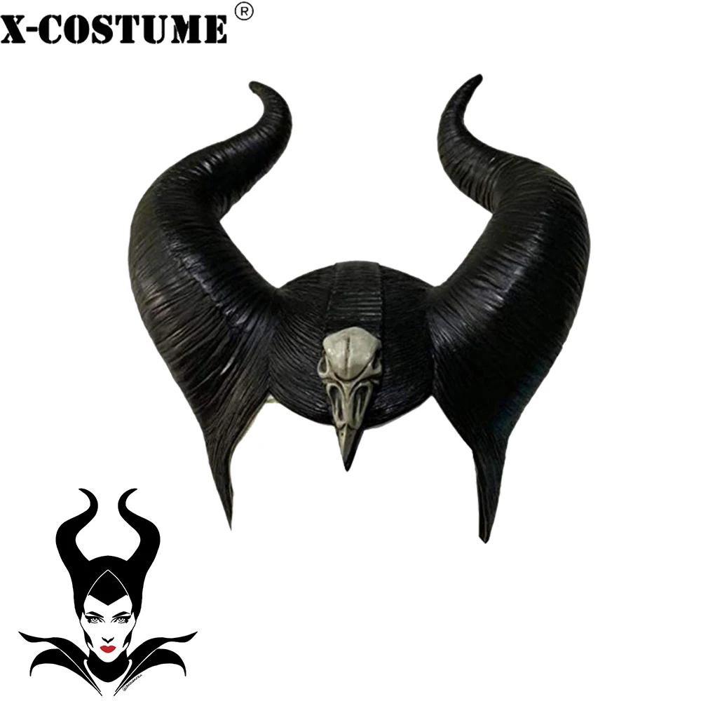 X COSTUME высокое качество черный латексный головной убор Maleficent для косплея головные