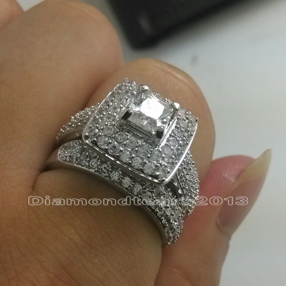 Набор обручальных колец из белого золота 14 карат с фианитом AAA 5/6/7/8/9/10 134 шт. |