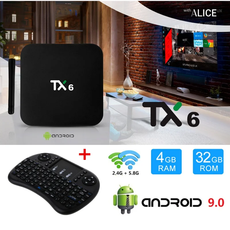 TX6 Smart Android 9,0 ТВ приставка 4G 32G BT 4,1 с поддержкой двух Wifi 2,4G/5 GHz Youtube H.265 телеприставка медиаплеер
