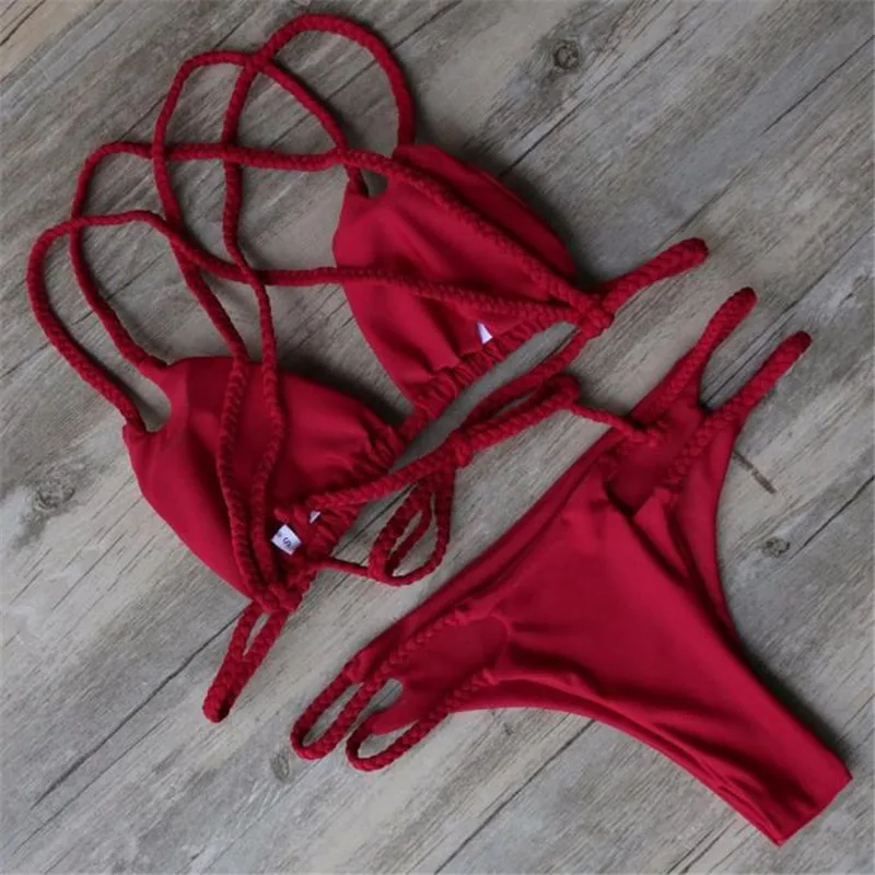 snowshine3 YLSW Sexy pure red bikini swimsuit beach | Женская одежда