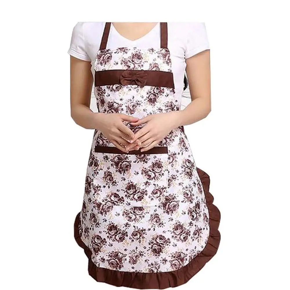 coffee 1 шт., фартук с цветочным узором и бантом для женщин и взрослых, нагрудники для дома, для приготовления пищи, выпечки, чистящие фартуки, кухонные аксессуары, 20 - Цвет: coffee