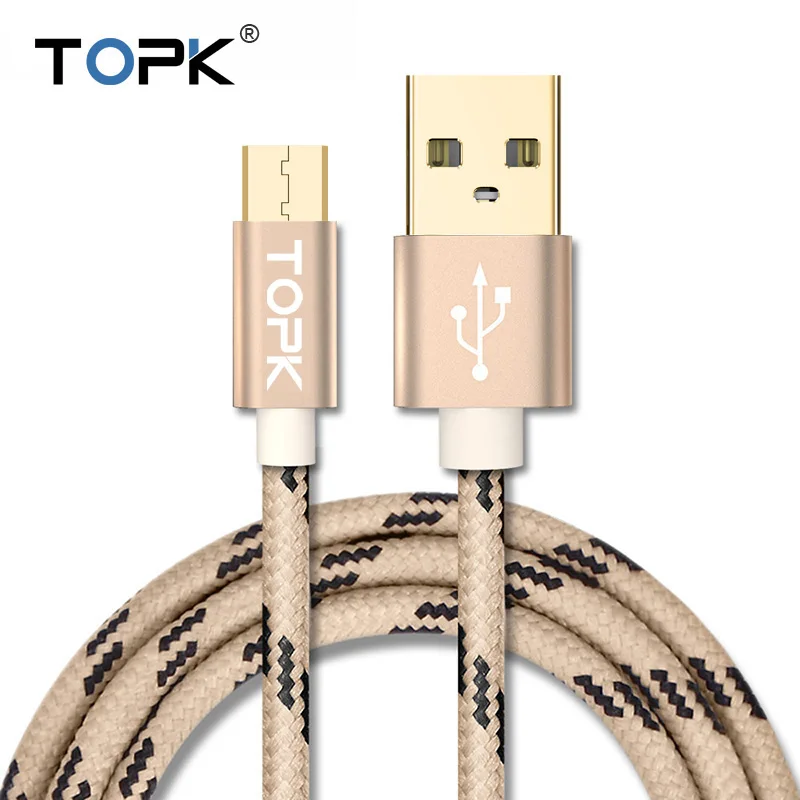 TOPK [5-Pack] 5 V/2,4 A(макс.) Micro USB кабель, нейлоновый плетеный металлический корпус позолоченный зарядный кабель для samsung/Xiaomi/huawei