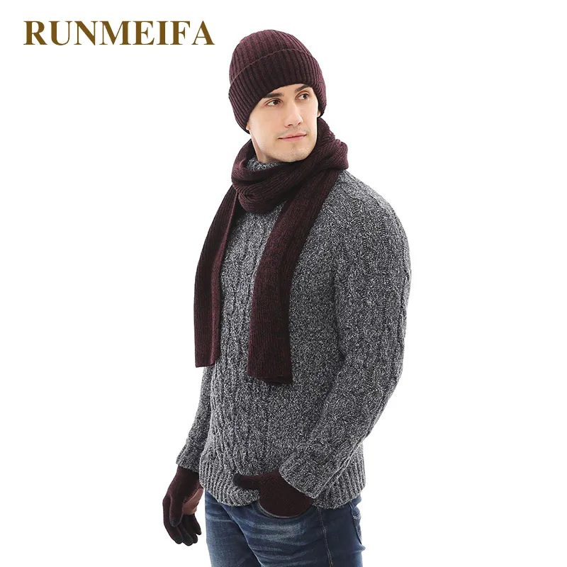 Новый модный шарф шапка и перчатки RUNMEIFA для мужчин теплые комплекты студентов