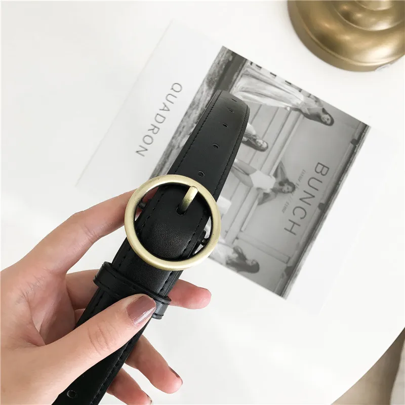 Mihoshop Ulzzang корейские женские модные аксессуары круглые черные кожаные ремни для