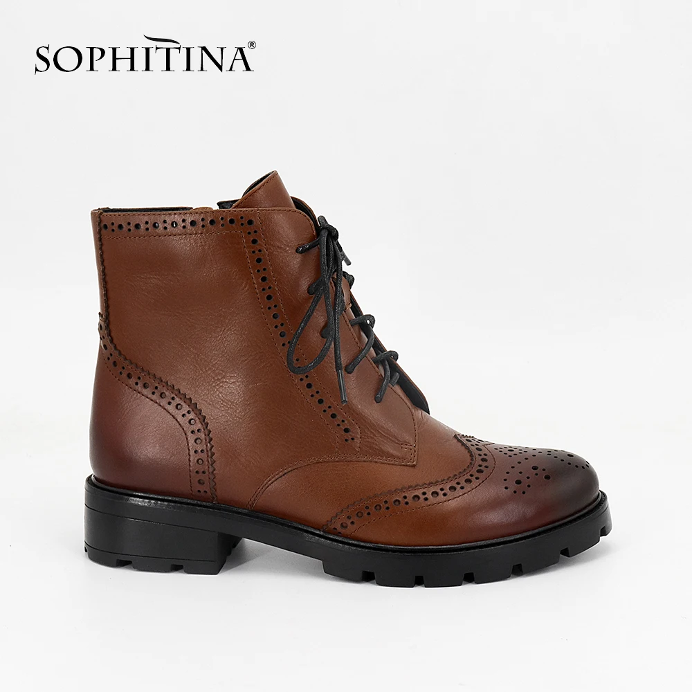 SOPHITINA/новые женские ботильоны Обувь из натуральной кожи с круглым носком на