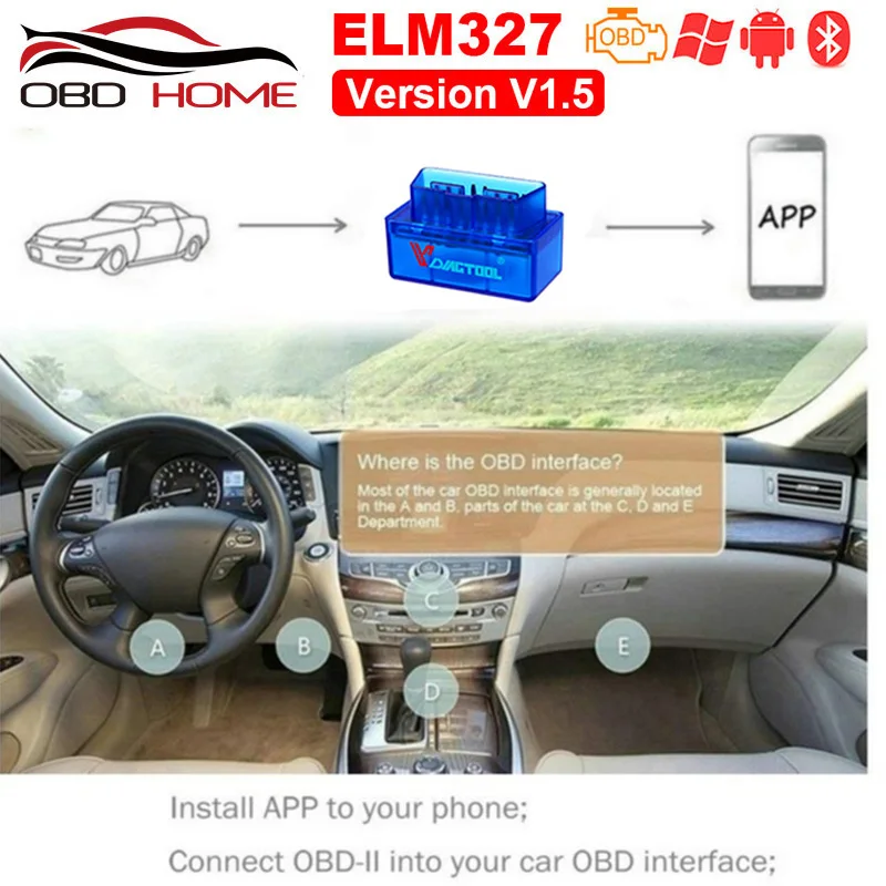 Автомобильные аксессуары ELM327 V2.1V1.5 Bluetooth OBD2 считыватель кодов CAN BUS поддерживает
