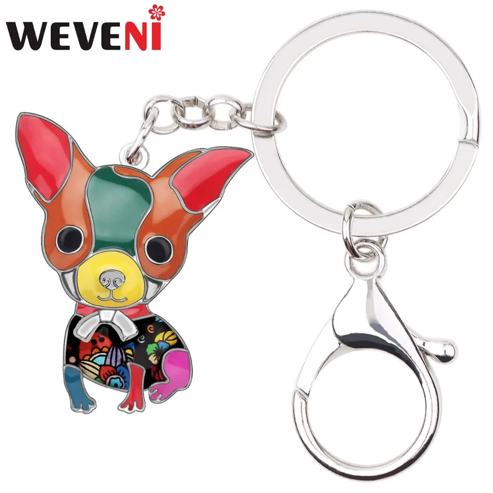 Брелки для собак WEVENI эмалированные брелки сидения Чихуахуа из сплава модные