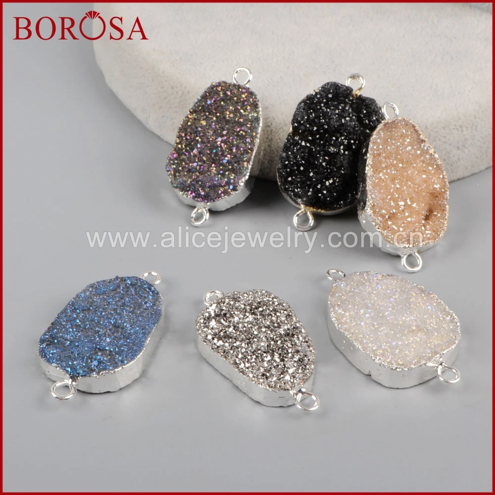 BOROSA 5 шт. Druzy Хрустальный соединитель серебряный цвет Радужный титановый двойная