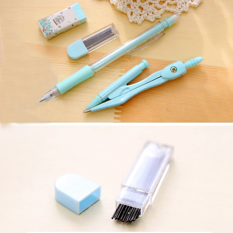 Cute Compasses Drawing Tools Set With Ruler Eraser Mechanical Pencil And Refill Korean Stationery Office School Supplies | Канцтовары