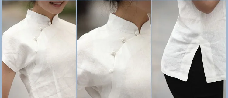 Женская рубашка с коротким рукавом в традиционном китайском стиле Ципао белая