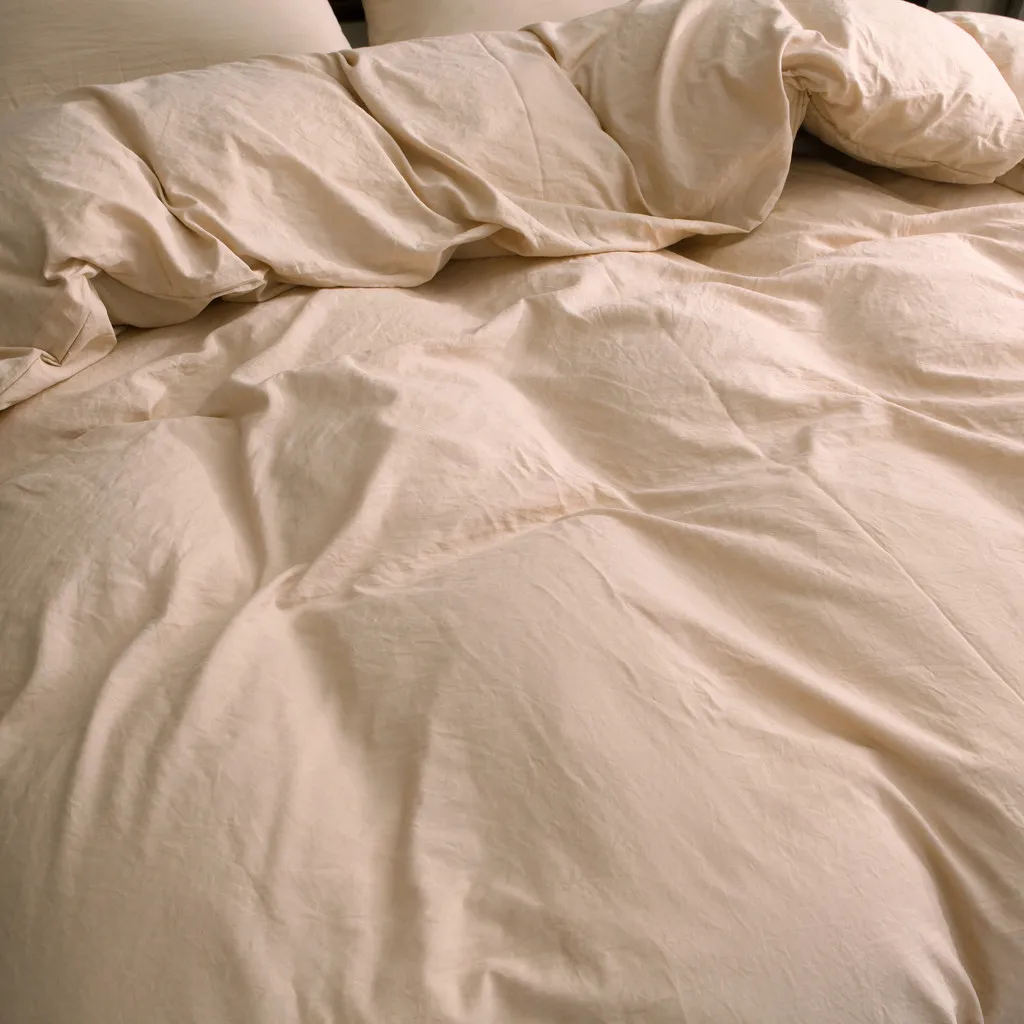 

Solid Beige Color Bedding Three-Pieces Set Washed Cotton Duvet Cover Natural Ultra Soft Modern Style Easy Care Bedding Set