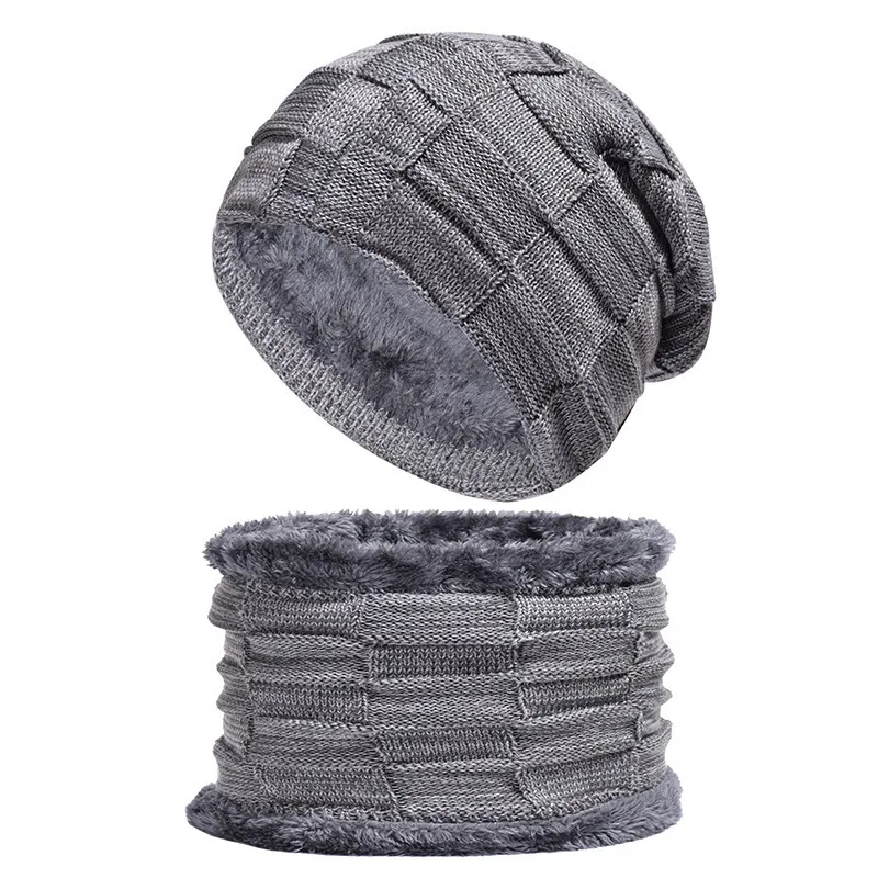 grey Зимние шапочки для мужчин шарф вязаная шапка шапки маска Gorras капот теплые зимние шапки для мужчин женщин Skullies шапки - Цвет: grey