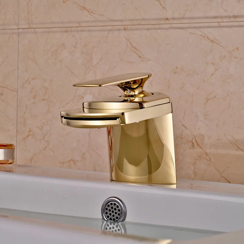 Bathroom Basin Faucet Total Brass Golden Sink Mixer Tap Hot &amp Cold Single Handle Waterfall Lavatory Crane | Обустройство дома