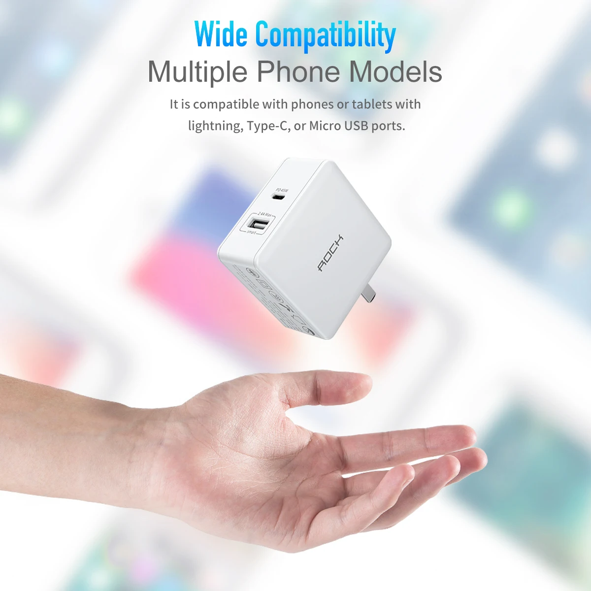 ROCK 45 Вт PD настенное быстрое зарядное устройство USB с американской вилкой для iPhone Dual 2.4A с type C USB PD быстрое зарядное устройство для мобильного телефона для Matebook