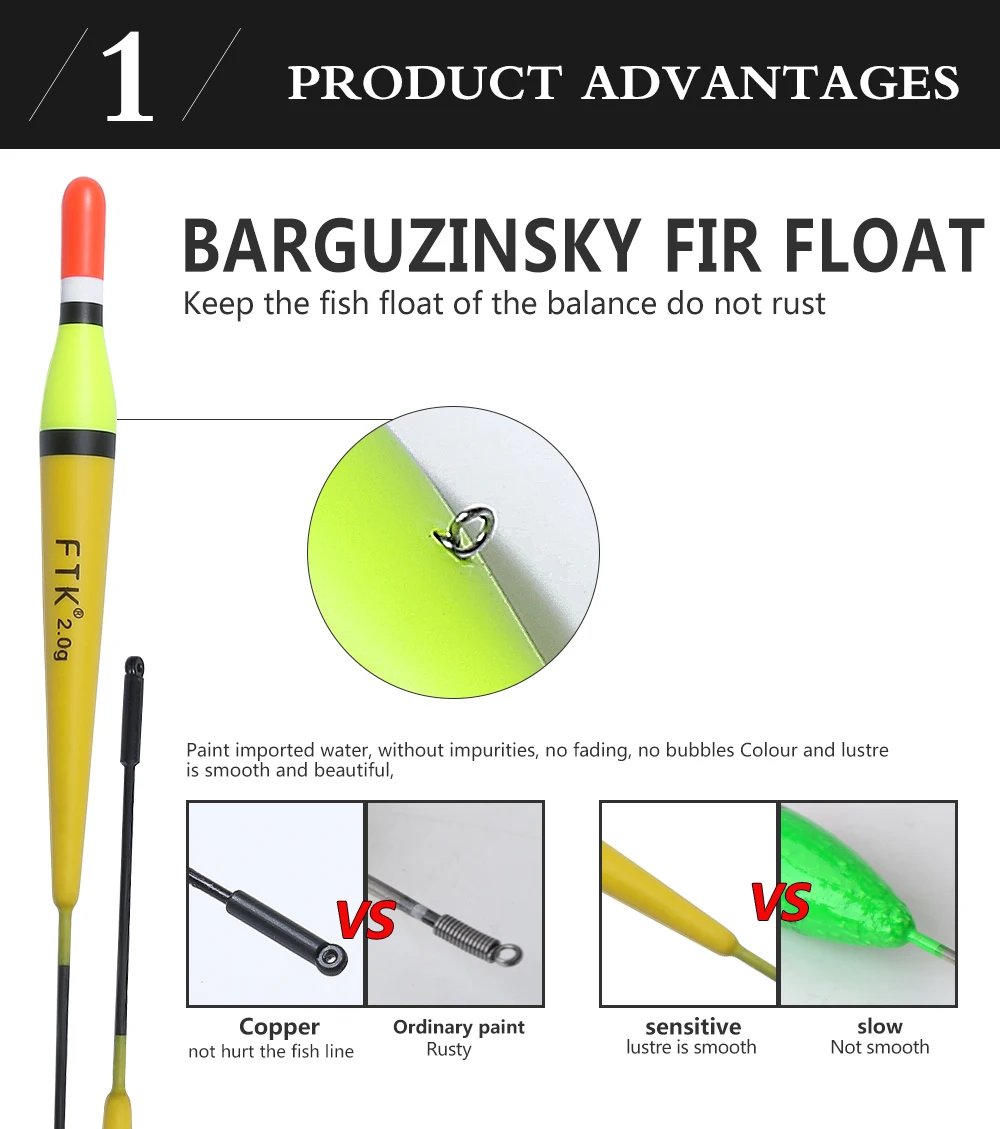 FTK Barguzinsky Fir светильник в темноте 10 шт./лот поплавок длиной 14,5-17,5 см поплавок 2 г-6 г смешанные цвета для ловли карпа