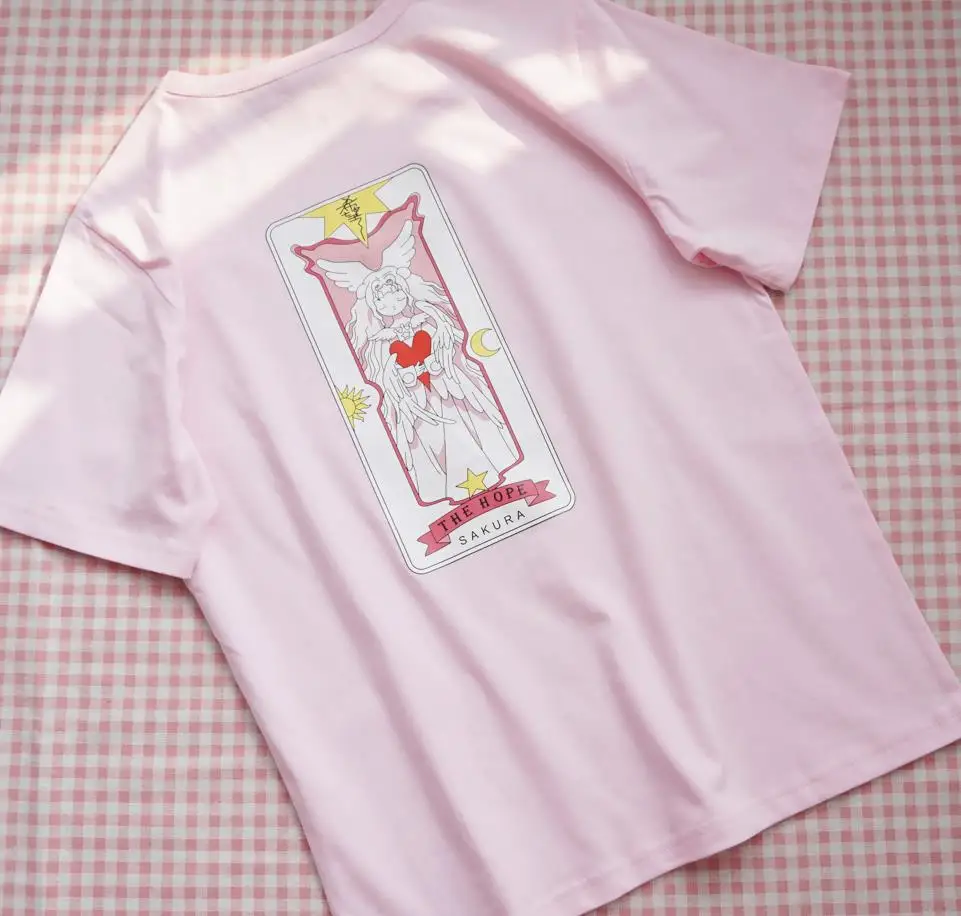 Розовый Cardcaptor Sakura Женская Футболка Harajuku Card Captor Sakura женская розовая футболка Топ Повседневная Уличная футболка футболки - Цвет: Розовый