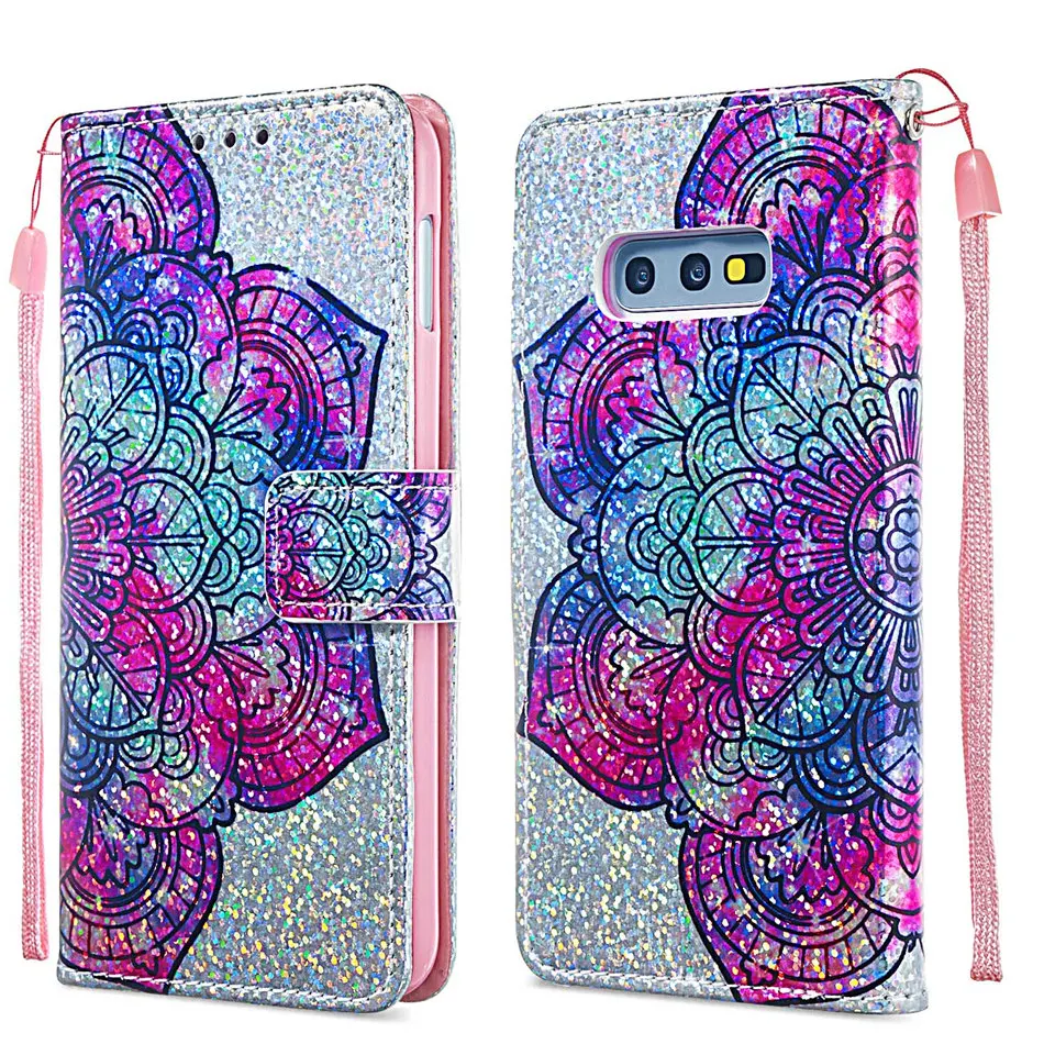 Блестят чехол для samsung Galaxy S10E S10 S9 S8 A7 j4 j6 плюс M30 M20 M10 A10 A20 A30 A40 A50 A70 Бумажник Стенд Крышка E03Z
