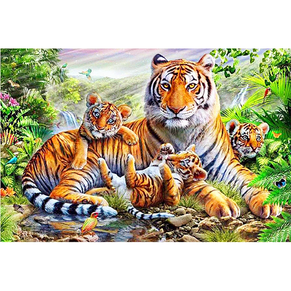 Landscape forest tiger DIY Crystal full drill square 5D diamond painting Animal cross stitch kit mosaic round rhinestone | Дом и сад
