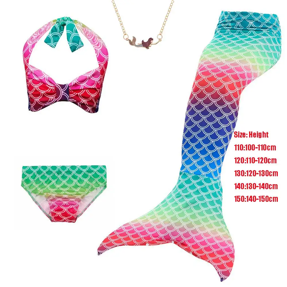 4pc Swimsuit 02 Купальник с хвостом Русалочки для девочек детские купальники-бикини и сверкающий хвост русалки для купания костюм с necklace ем монофин - Цвет: 4pc Swimsuit 02