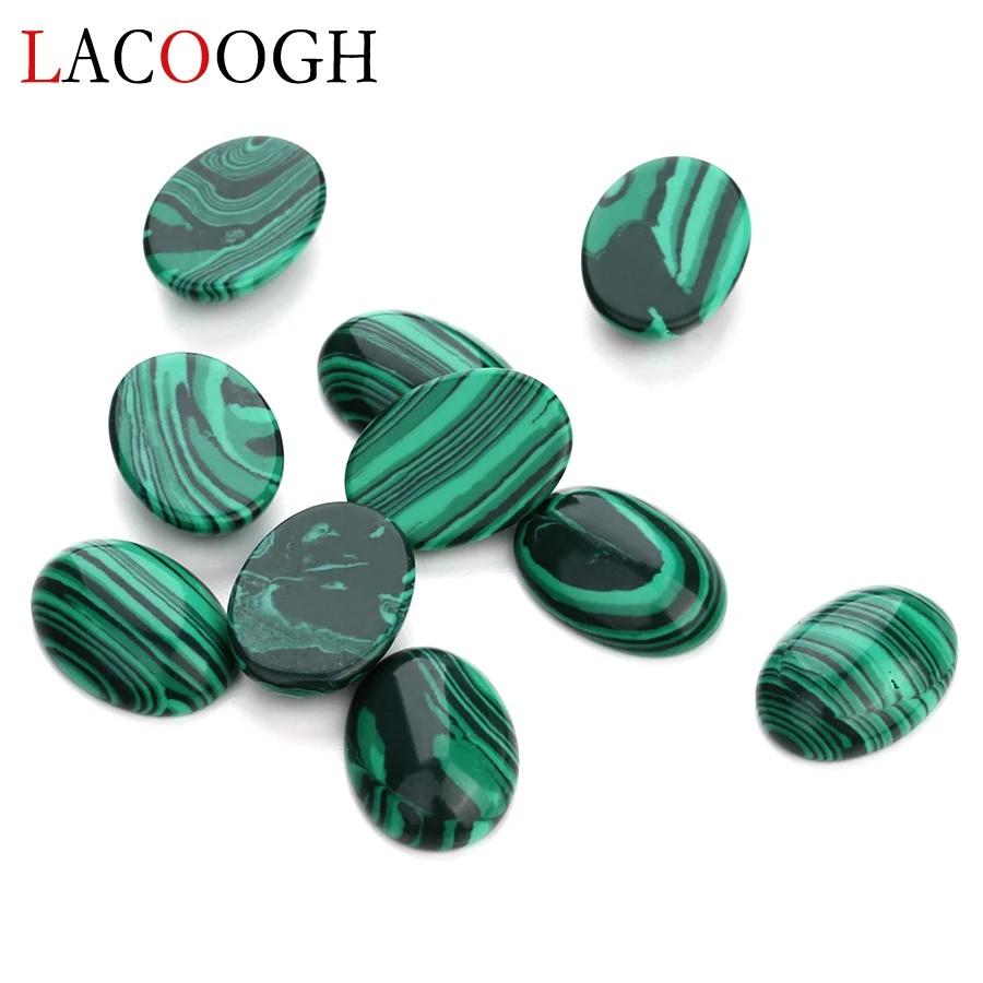 

Wholesale 10pcs/lot Natural Bulk Beads 10x14 13x18mm Flat Back Oval Cabochons Cameo Malachite Stone Beads for Jewelry Makings