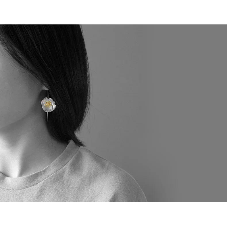 YESWOMEN 925 пробы серебро Винтаж цветок мака Висячие серьги ювелирные изделия