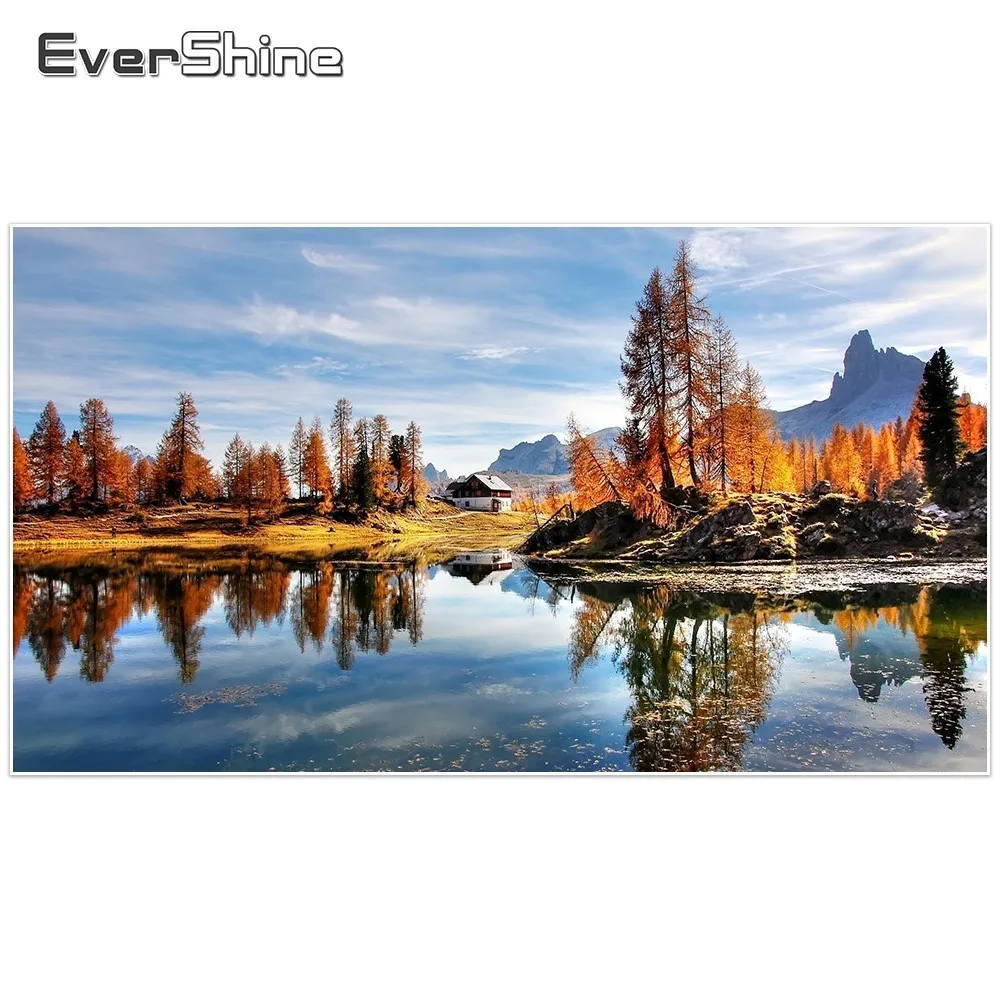 EverShine Diamond Painting Full Drill Round Scenery Pictures Of Rhinestones Embroidery Cross Stitch Autumn Wall Decor|Алмазная мозаика