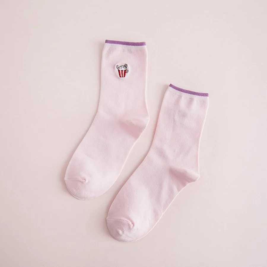 1 пара, calcetines mujer, Корейская креативная Модная вышивка, Мультяшные закуски, картофель фри, попкорн, яйцо, милый Meias Harajuku, забавные носки