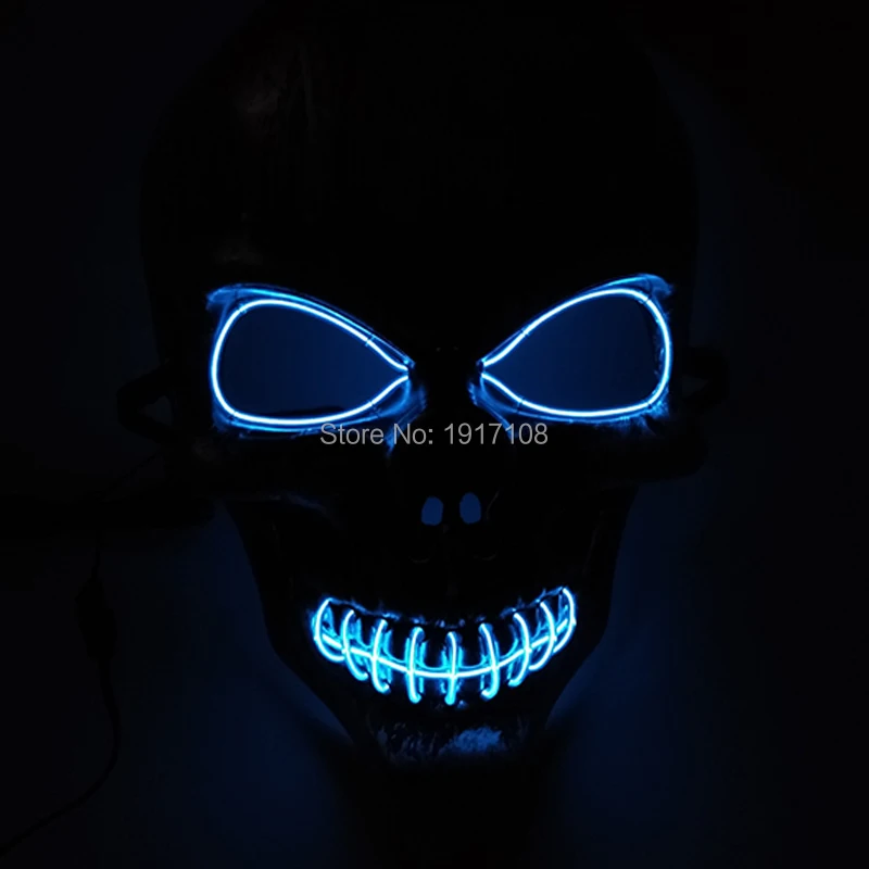 melhor 100 Pçs El Fio Brilhante Festa Máscara 10 Cores Escolher Piscando Máscara De Halloween Led Neon Luz Crânio Máscara Por DC-3V Para Parry Decoração