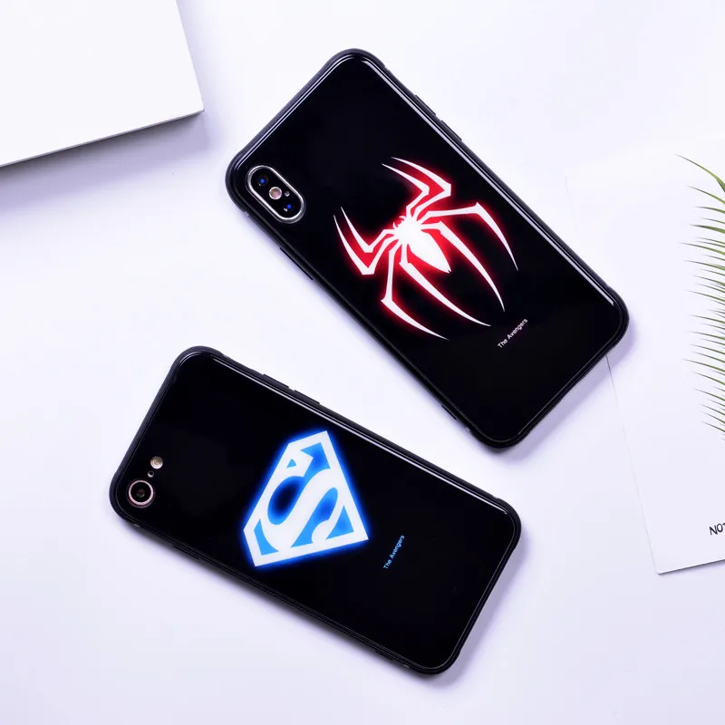 Чехол для iphone Xs Max чехол светящийся закаленное стекло Супермен Бэтмен 6 6s 8 7 Plus X