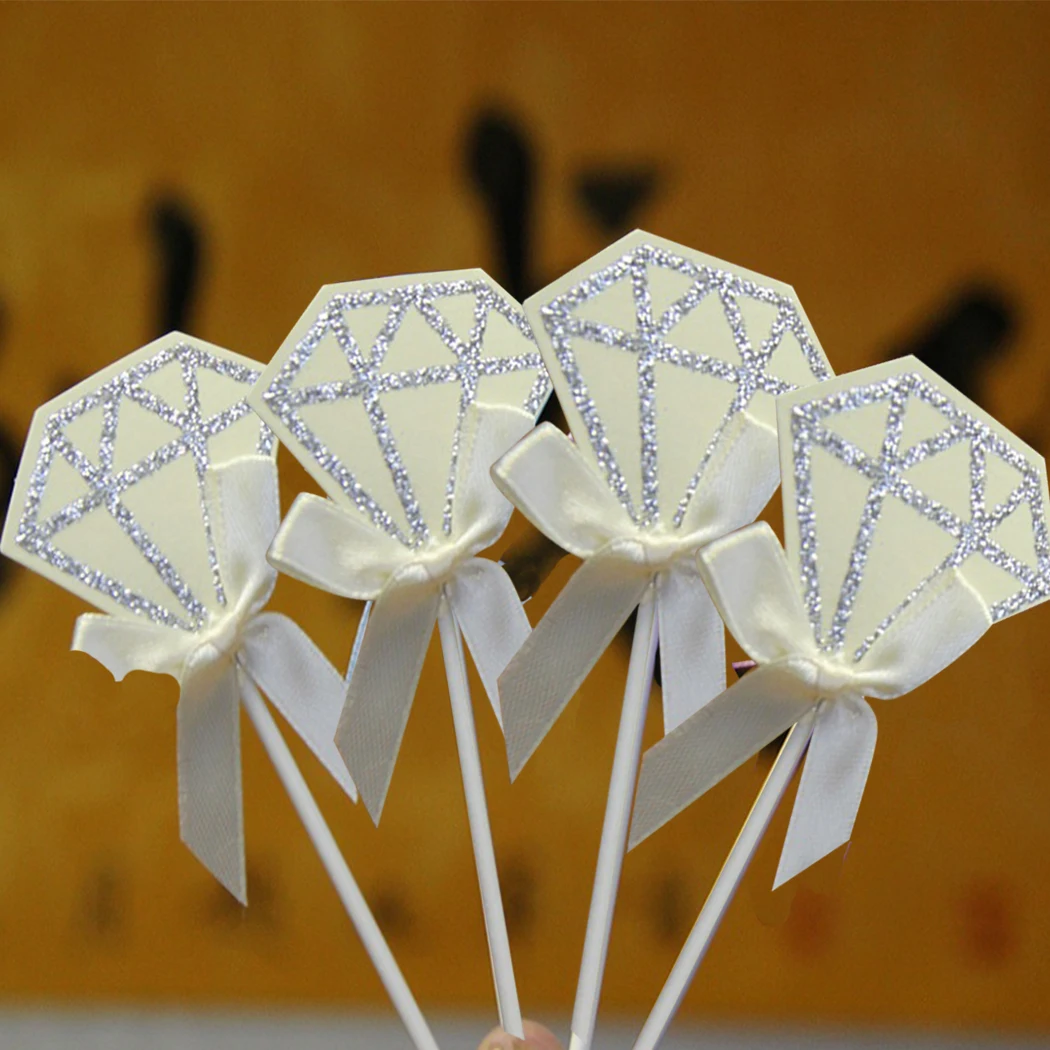 10PCS Cake Topper Glitter Diamond Bowknot Decor Party Cupcake Ornaments |