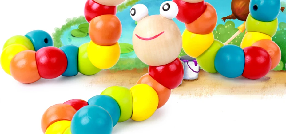 Красочные деревянные Червячные Пазлы для детей Обучающие дидактические Развивающие игрушки для детей пальчики игры для детей Монтессори подарок