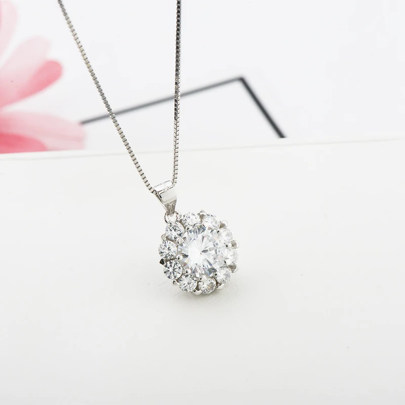 Sterling Silver Sunflower Pendant Necklace Zircon Diamond High Quality Jewelry Pendant for Women 18K White Gold Plated with Box