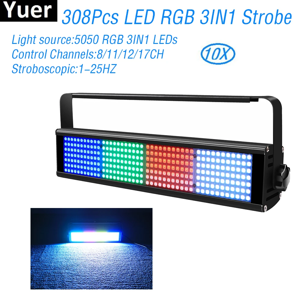 

10 шт./лот 308 шт. светодиодный RGB 3IN1 мерцающий светильник DMX512 стробоскопа 1-25 Гц DJ диско светильник Цвет музыка вечерние бар светильник s сценич...