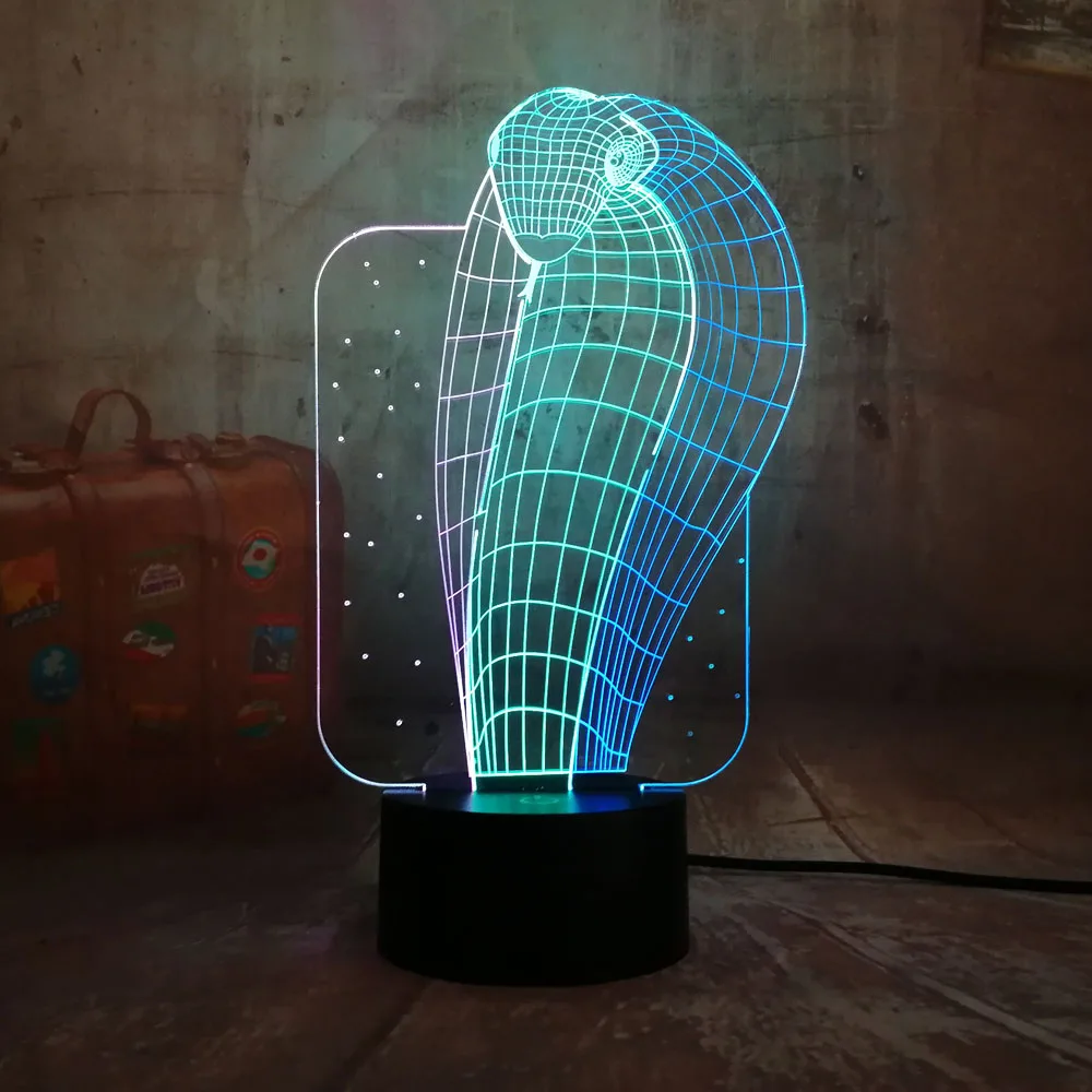Новый Животный кобра 3D светодиодный RGB ночник Lihgt 7 смешанных двух цветов Новинка