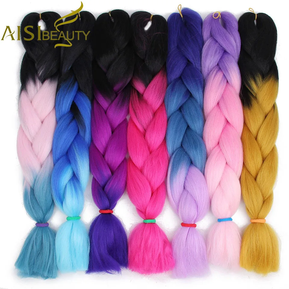 AISI BEAUTY Crochet Braids Synthetic Hair Jumbo Braiding Hair 100g/Pack Pink Grey Twists Braids Hair Extensions