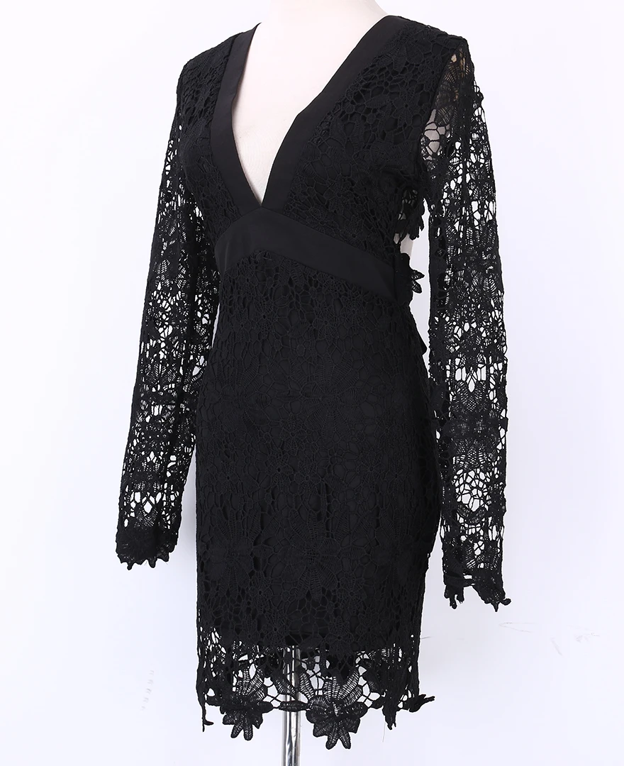 Женское кружевное платье-карандаш вечернее облегающее мини-платье с глубоким