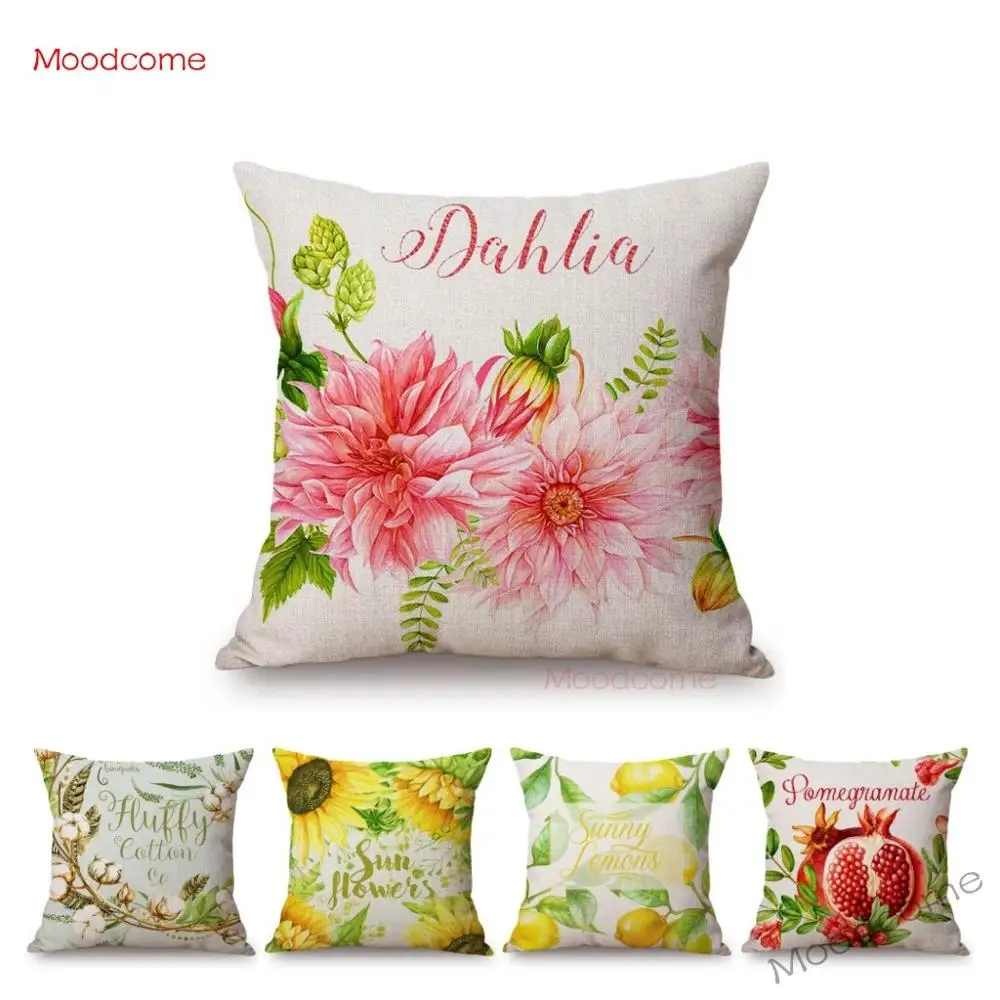 Акварель Летний сад Подсолнух гранат цветок цветы листья домашний декоративный