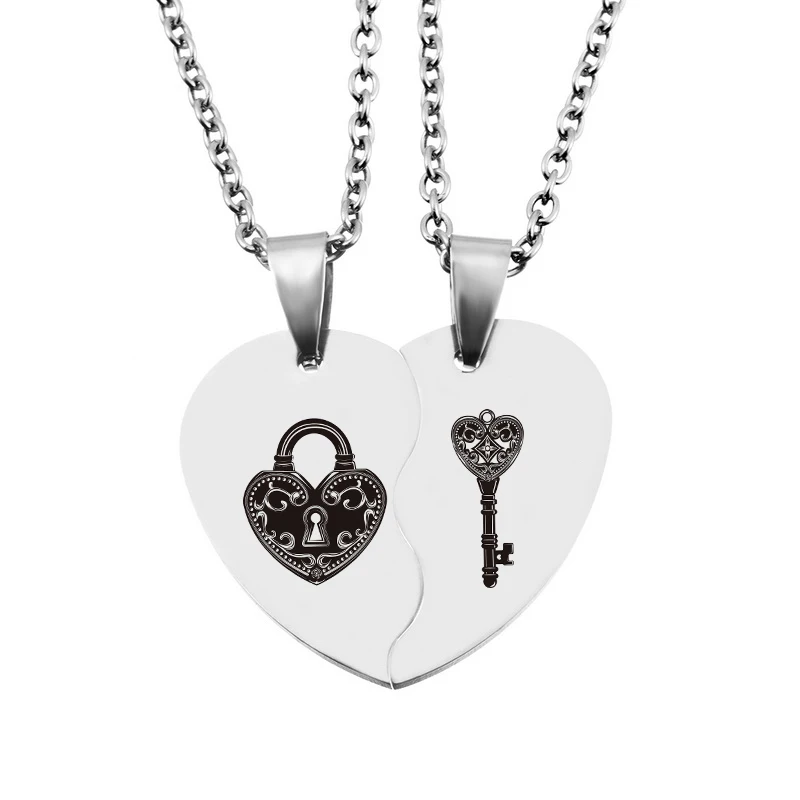 Фото LASPERAL 2 шт. подвеска половина сердца ожерелье с резным замком для ключей модные