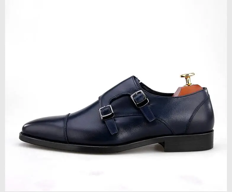 Men's shoes genuine leather dark blue smart casual oxfords buckle height increasing formal business sewing breathable dress shoe | Обувь
