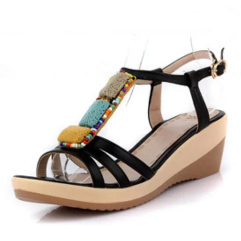 Женские сандалии из воловьей кожи Повседневные Удобные с бисером большие