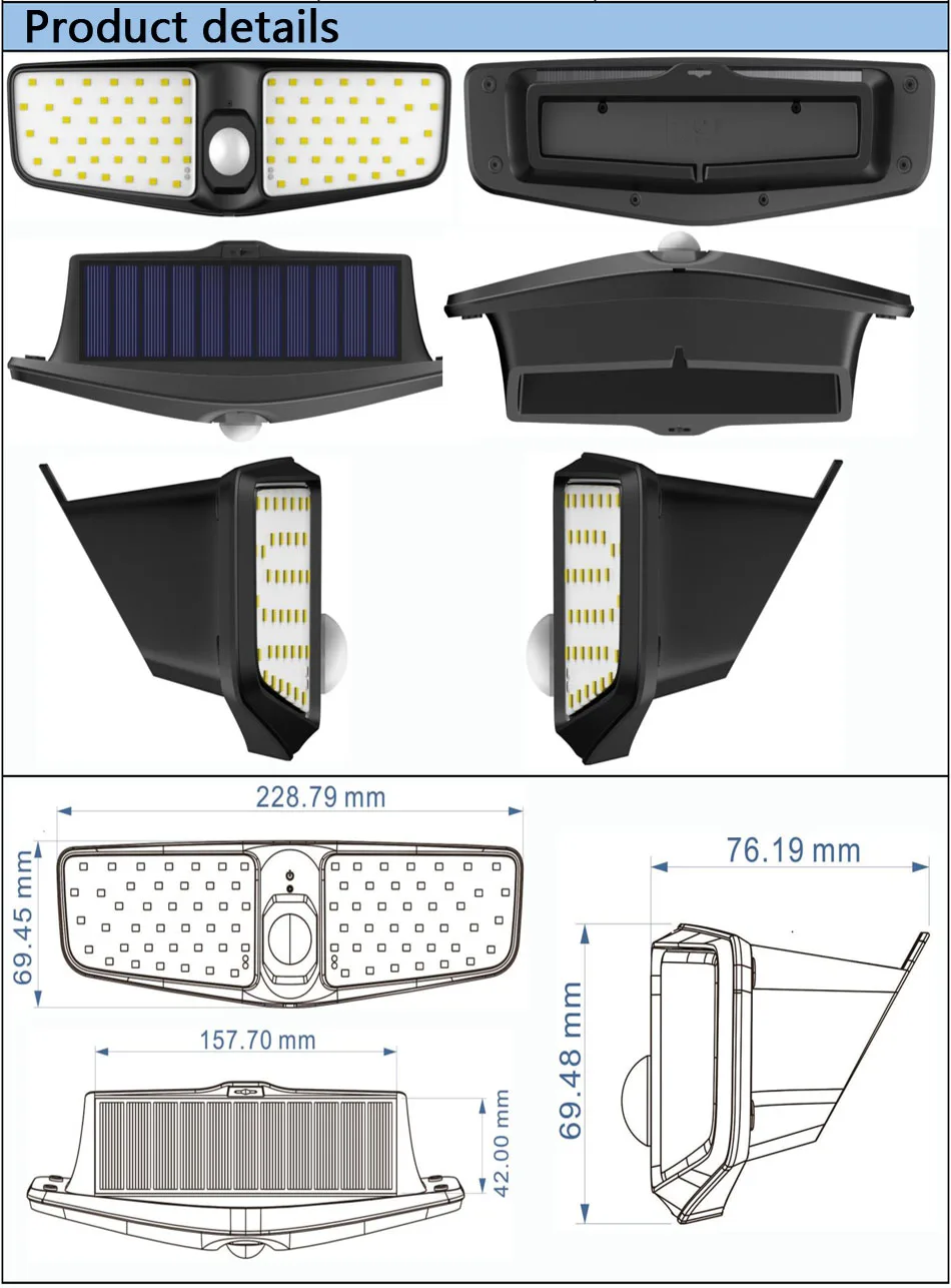 Solar Rechargeable LED Solar light Bulb Outdoor Garden lamp PIR Motion Sensor Night Security Wall light Waterproof IP65 white