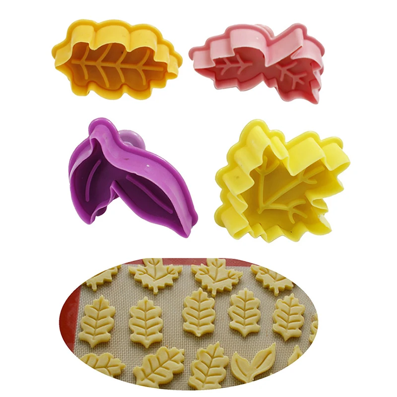 4 Pcs/Set Plastic Leaf Tree Leaves Cookie Biscuit Cutter Mold DIY Spring Plunger Mould Baking Decorating Tools Gadgets | Дом и сад