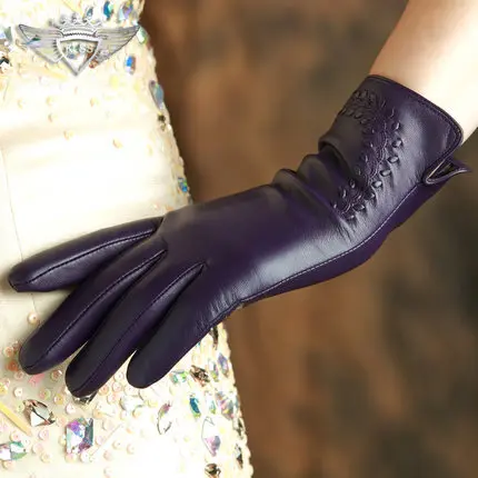 purple KLSS Брендовые женские перчатки из натуральной кожи, элегантные женские замшевые перчатки из козьей кожи, модные зимние перчатки из овчины для вождения, W2303 - Цвет: purple