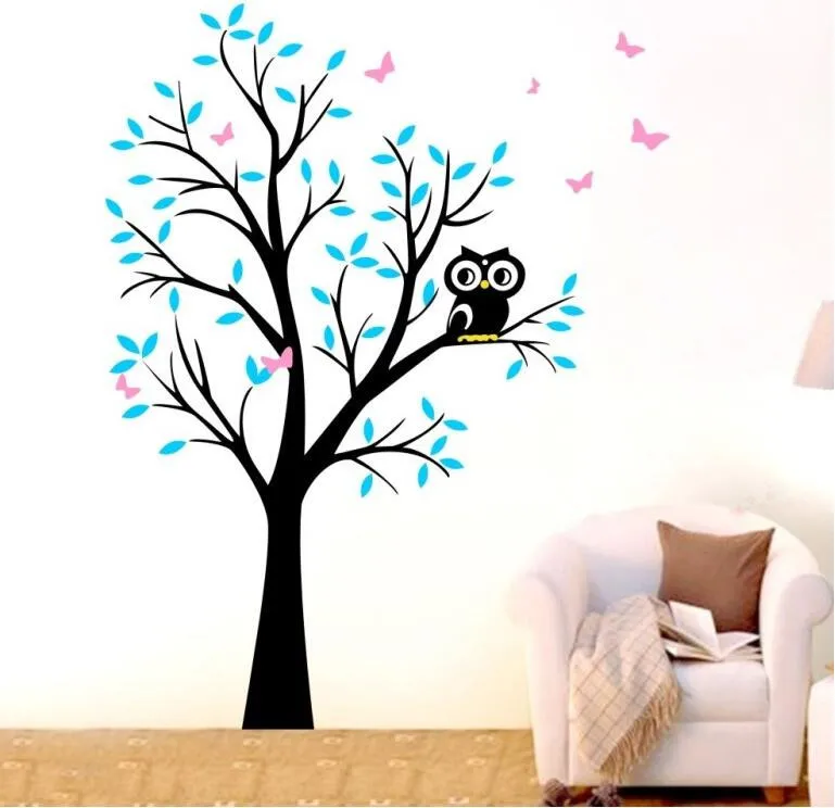 Owl Tree Butterflies Wall Art Stickers Vinyl Decal Home Decor Mural DIY Wall Sticker for Kids Room Decals