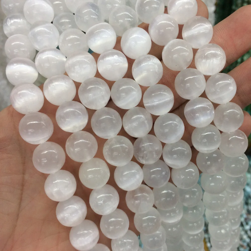 

round natural calcite / selenite stone beads natural stone beads DIY loose beads for jewelry making strand 15" wholesale !